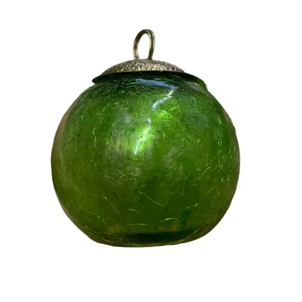 Set of 8‎ Green Crackle Glass Christmas Ornaments Vintage Style Round Holiday